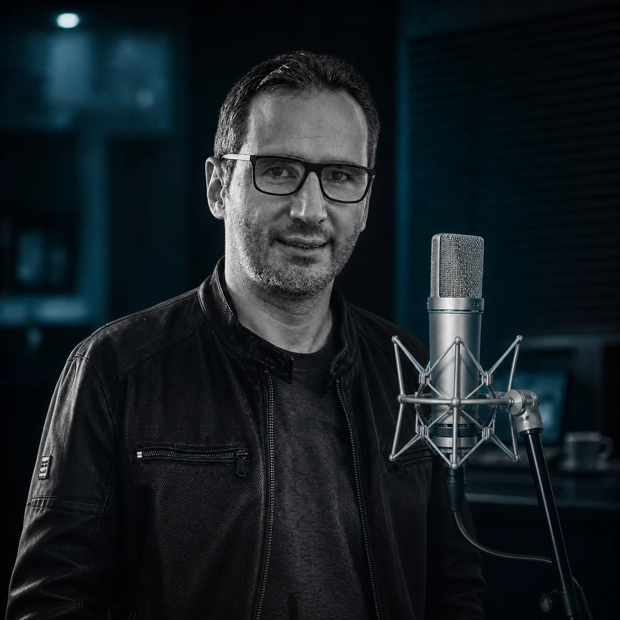 Daniel Domínguez en estudio ante un micrófono