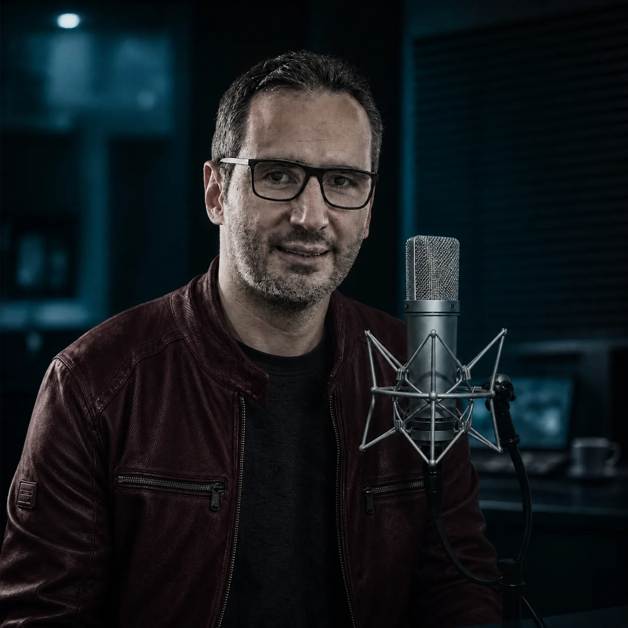 Daniel Domínguez en estudio de voz ante un micrófono