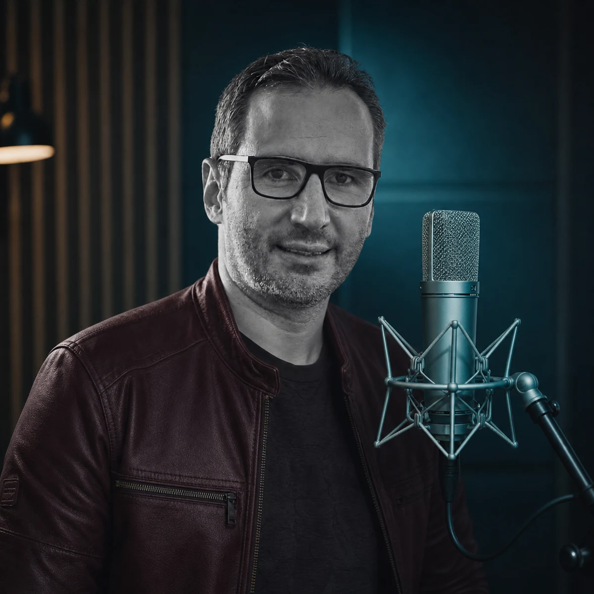 Daniel Domínguez en estudio de voz ante un micrófono